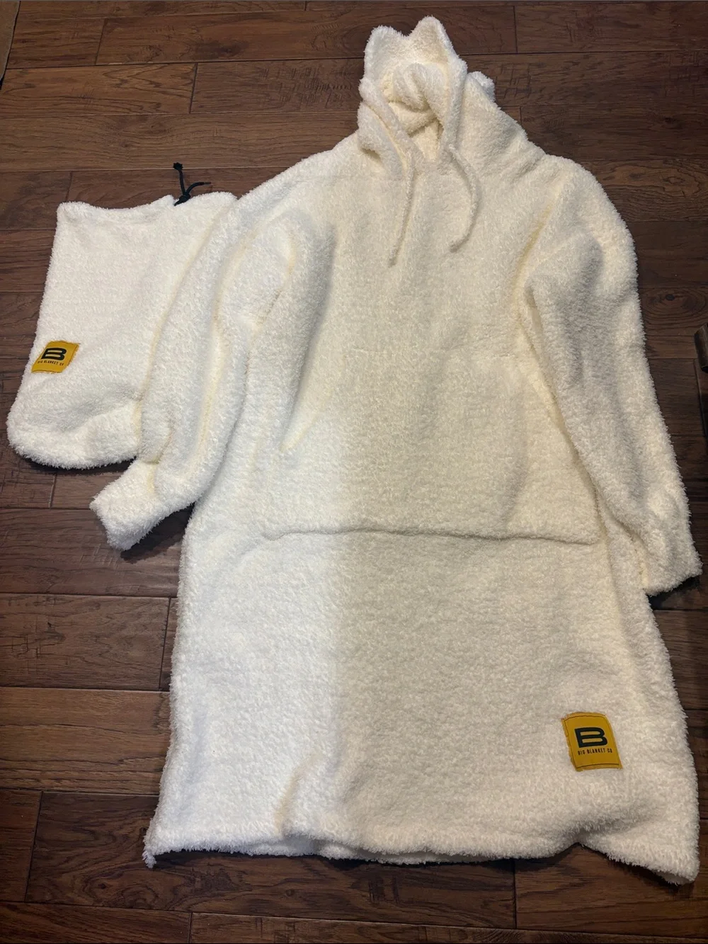 Big Blanket Co White Plush Hoodie Robe with Hood and built in eye mask